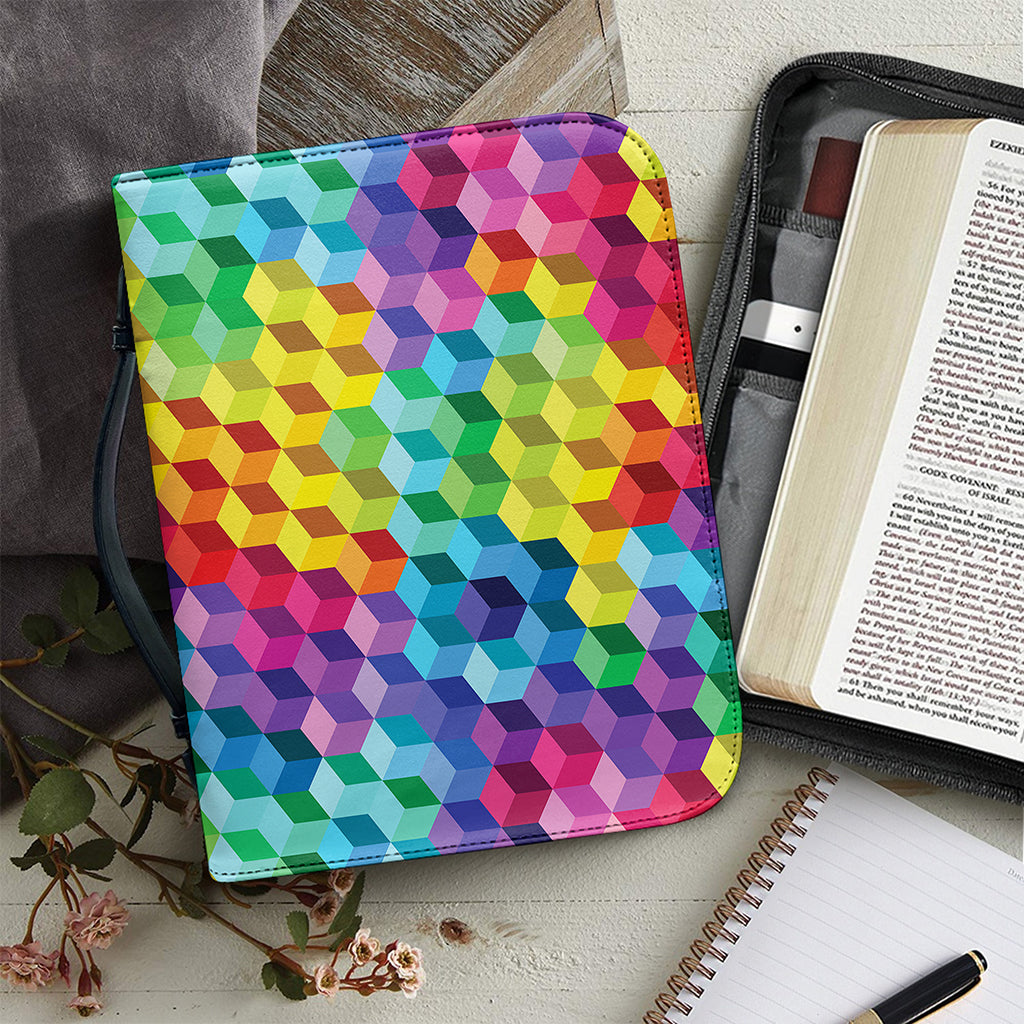 Rainbow Cubes Pattern Print Leather Bible Cover