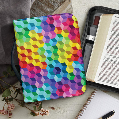 Rainbow Cubes Pattern Print Leather Bible Cover
