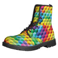 Rainbow Cubes Pattern Print Lace-Up Boots