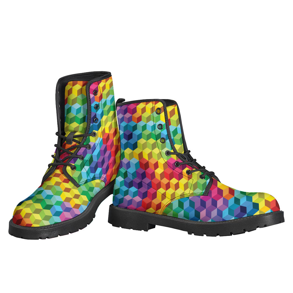 Rainbow Cubes Pattern Print Backpack
