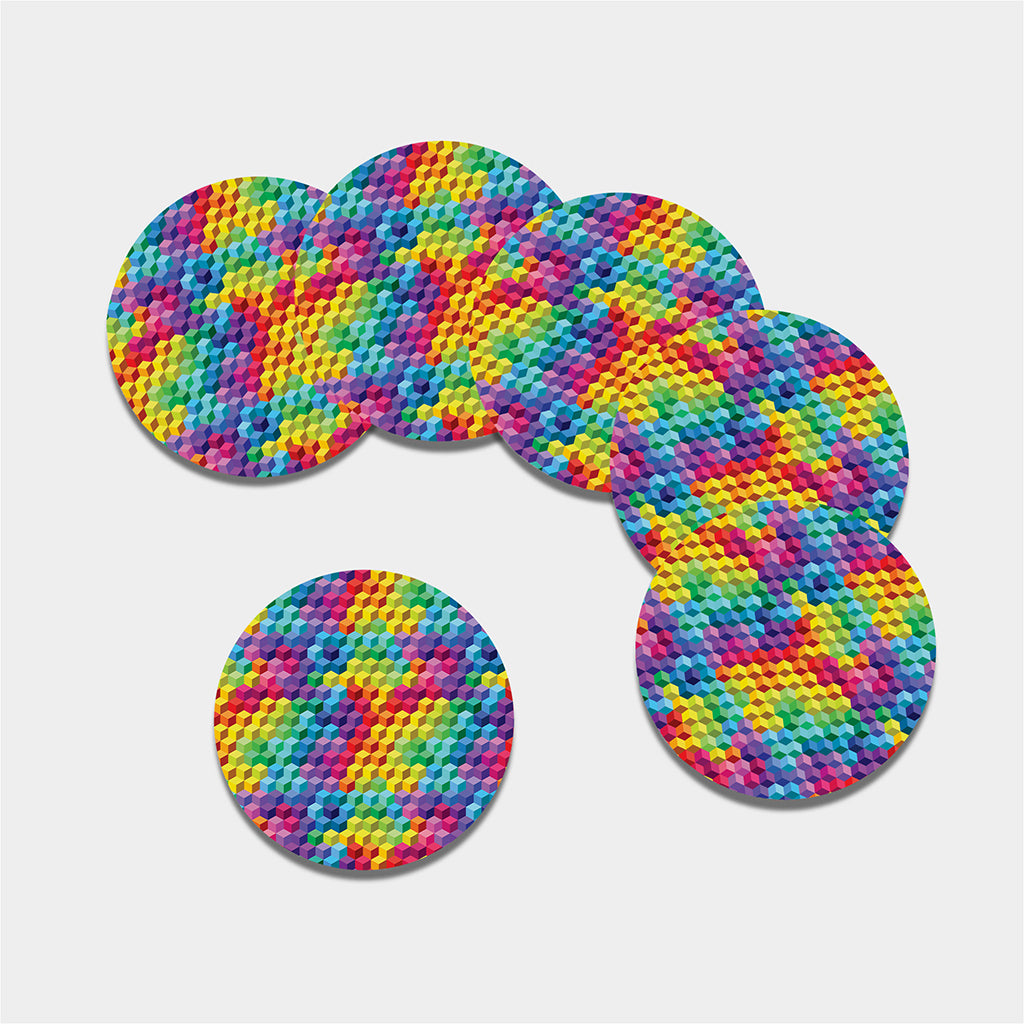 Rainbow Cubes Pattern Print Leather Coaster Set