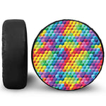 Rainbow Cubes Pattern Print Leather Spare Tire Cover