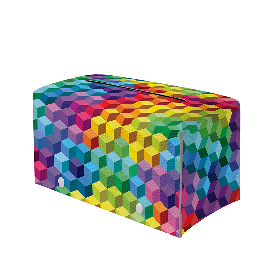Rainbow Cubes Pattern Print Leather Tissue Box Cover
