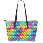 Rainbow Cubes Pattern Print Leather Tote Bag