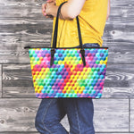 Rainbow Cubes Pattern Print Leather Tote Bag