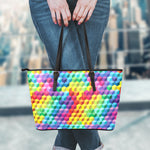 Rainbow Cubes Pattern Print Leather Tote Bag