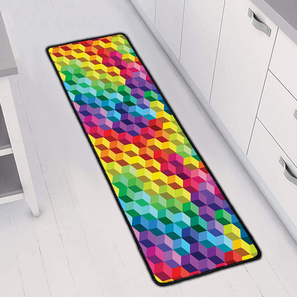 Rainbow Cubes Pattern Print Long Kitchen Mat