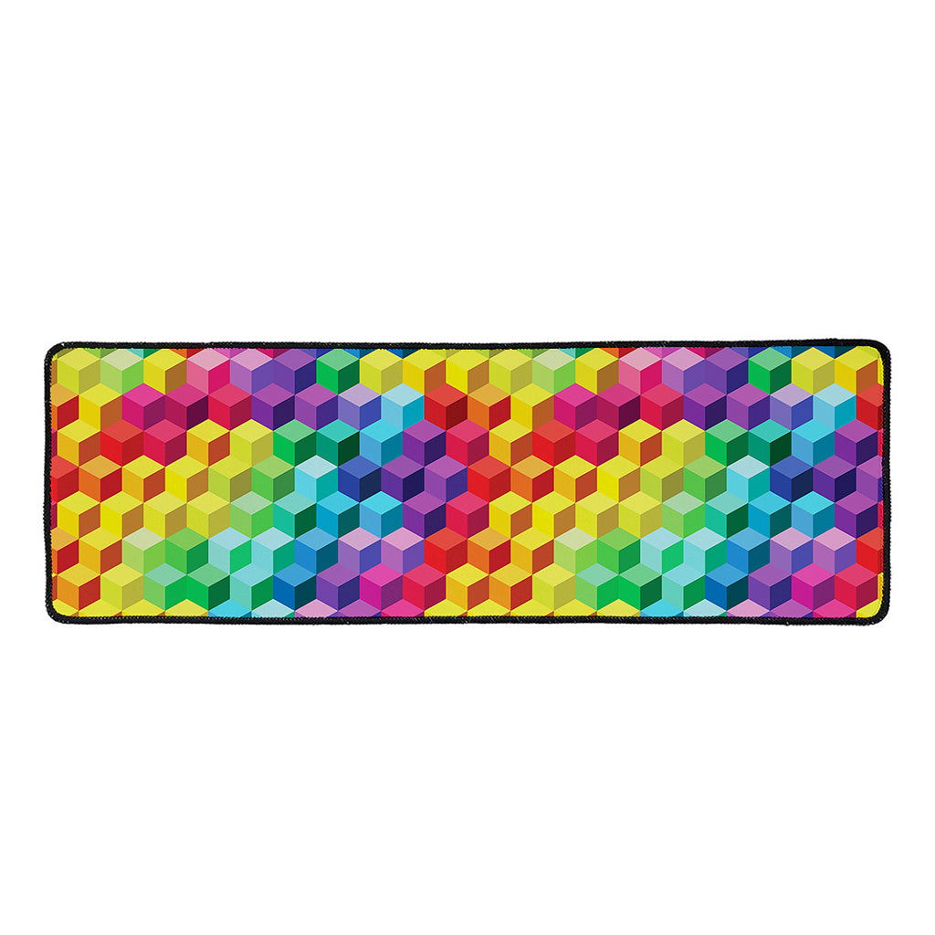 Rainbow Cubes Pattern Print Long Kitchen Mat