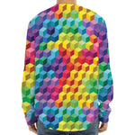Rainbow Cubes Pattern Print Long Sleeve Baseball Jersey