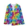 Rainbow Cubes Pattern Print Long Sleeve Short Coat
