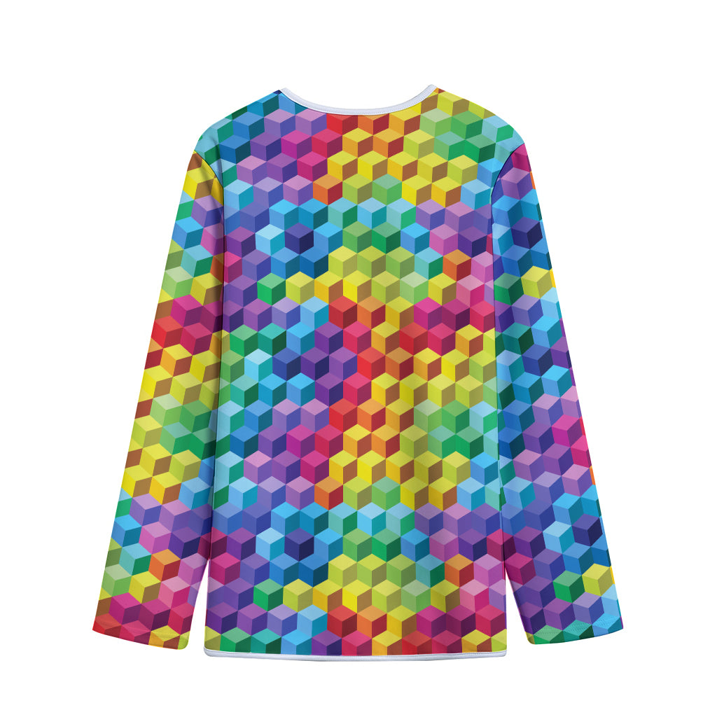 Rainbow Cubes Pattern Print Long Sleeve Short Coat