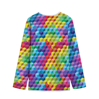Rainbow Cubes Pattern Print Long Sleeve Short Coat