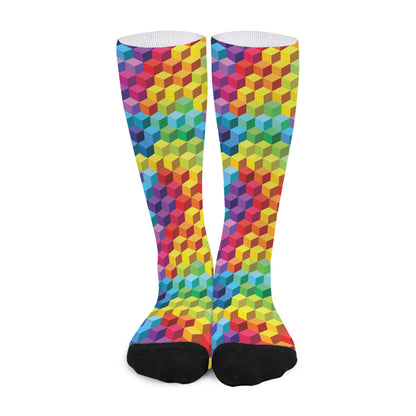 Rainbow Cubes Pattern Print Long Socks
