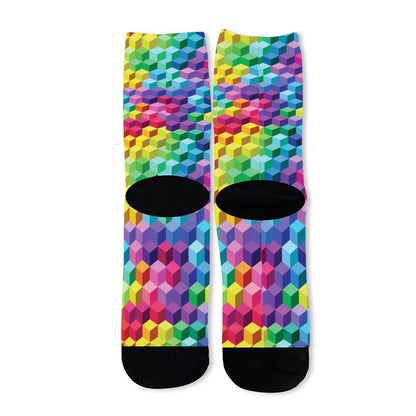 Rainbow Cubes Pattern Print Long Socks