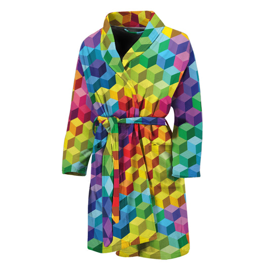 Rainbow Cubes Pattern Print Men's Bathrobe