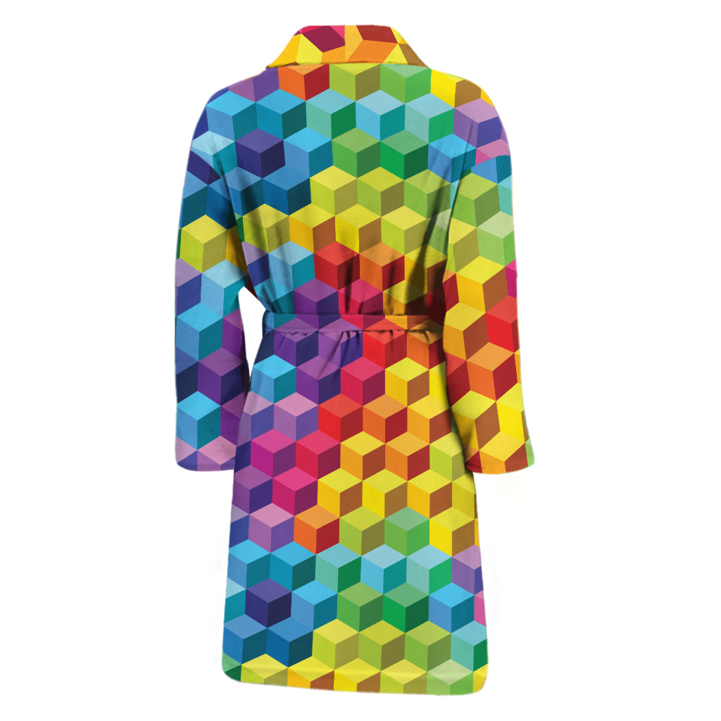 Rainbow Cubes Pattern Print Men's Bathrobe