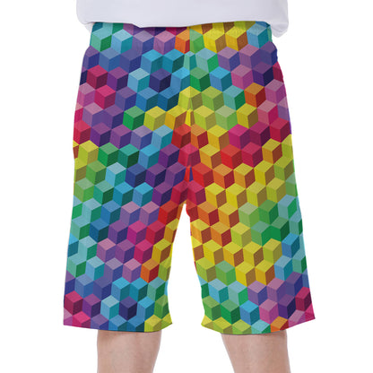Rainbow Cubes Pattern Print Men's Beach Shorts