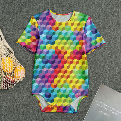 Rainbow Cubes Pattern Print Men's Bodysuit