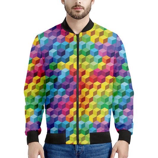 Rainbow Cubes Pattern Print Men's Bomber Jacket