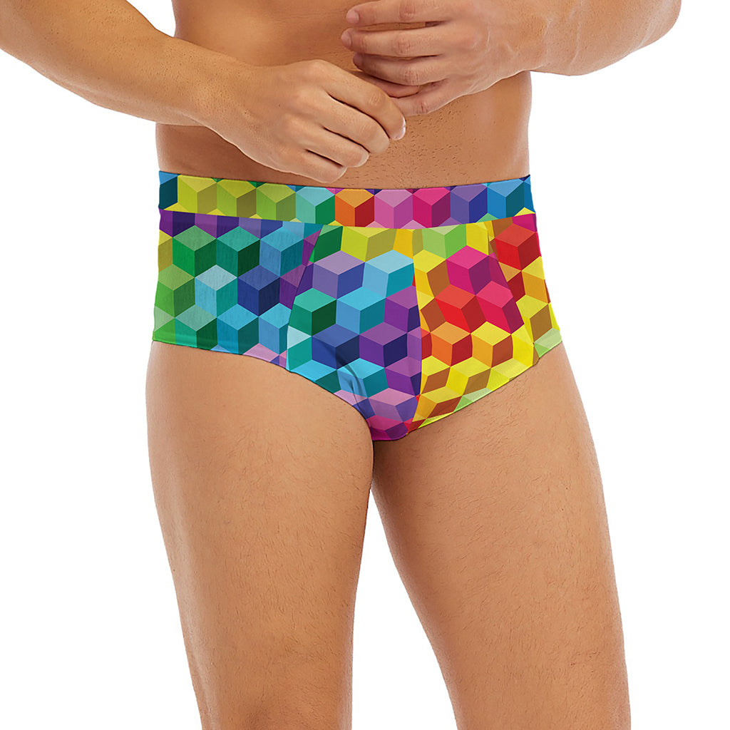 Rainbow Cubes Pattern Print Men's Briefs
