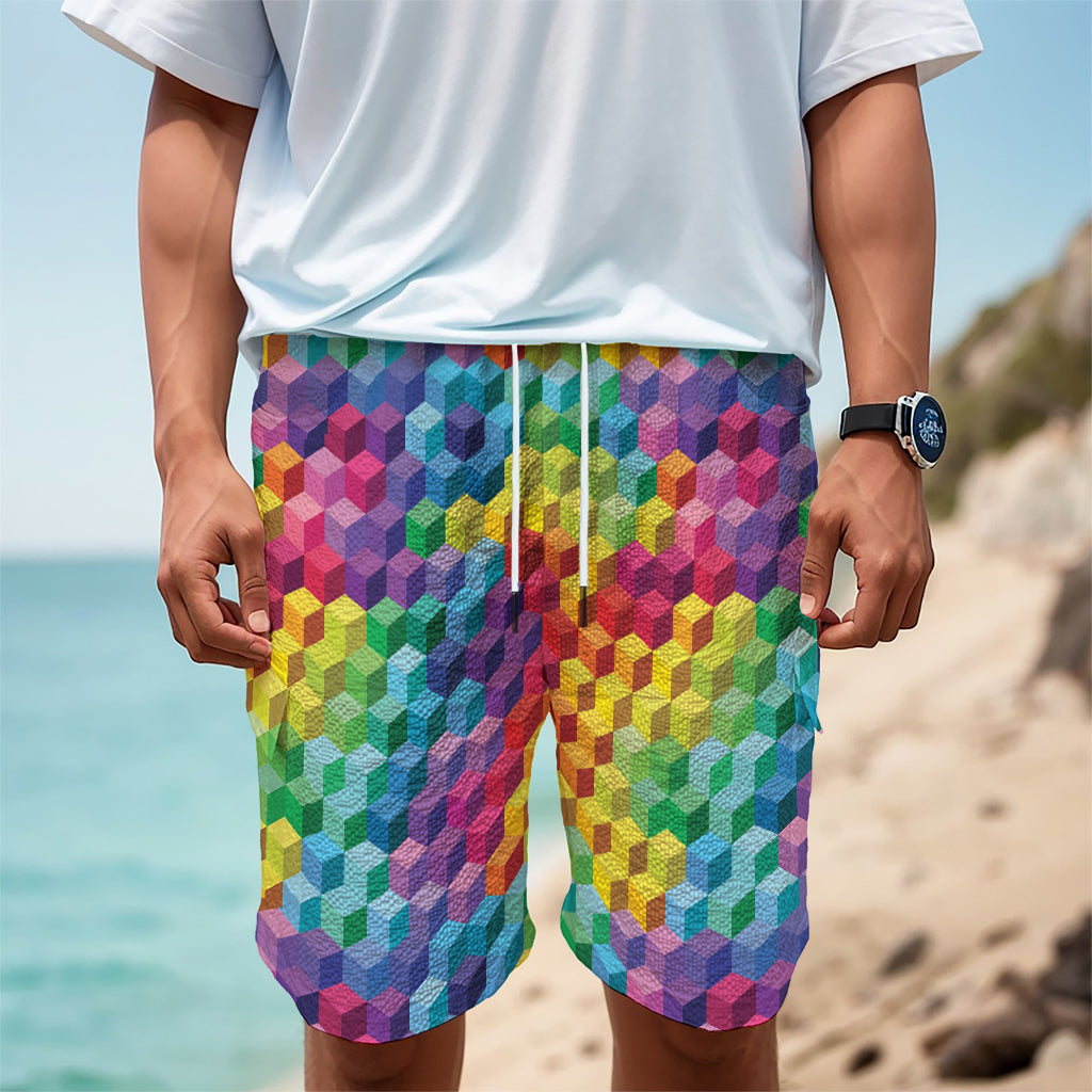 Rainbow Cubes Pattern Print Men's Cargo Shorts