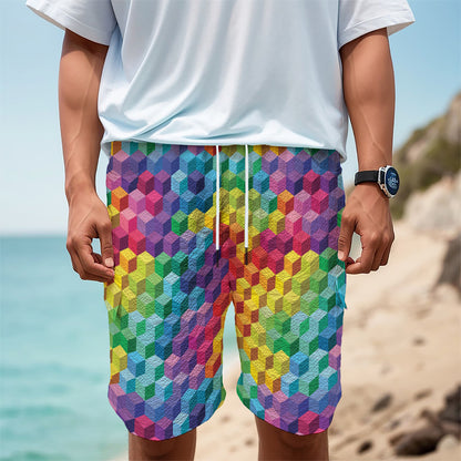 Rainbow Cubes Pattern Print Men's Cargo Shorts