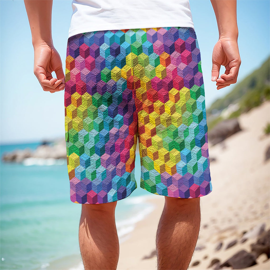 Rainbow Cubes Pattern Print Men's Cargo Shorts