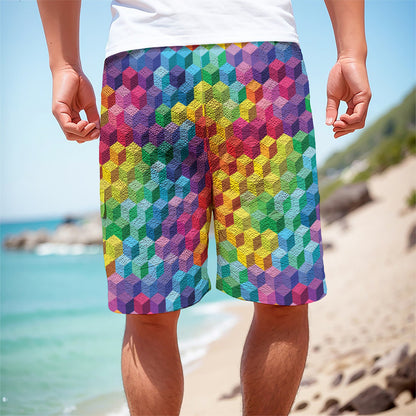 Rainbow Cubes Pattern Print Men's Cargo Shorts