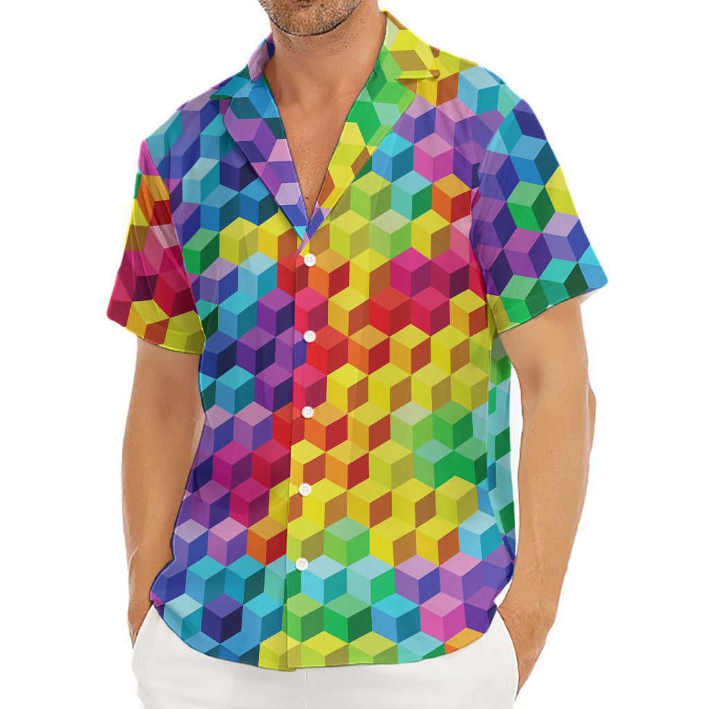 Rainbow Cubes Pattern Print Men's Deep V-Neck Shirt