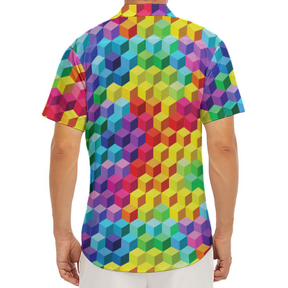 Rainbow Cubes Pattern Print Men's Deep V-Neck Shirt
