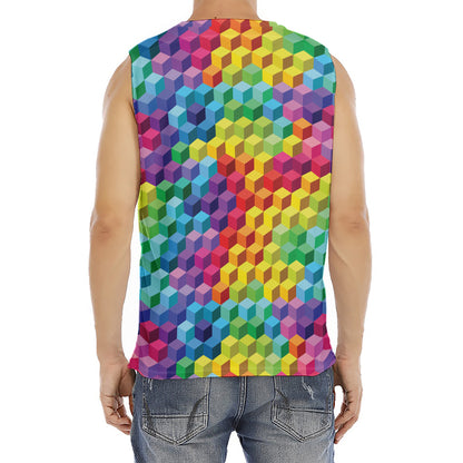 Rainbow Cubes Pattern Print Men's Fitness Tank Top