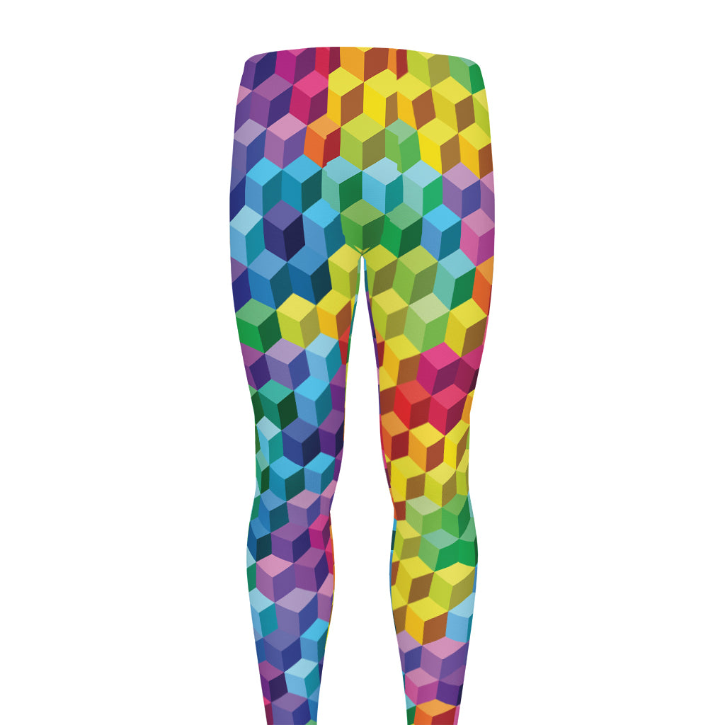 Rainbow Cubes Pattern Print Men's leggings