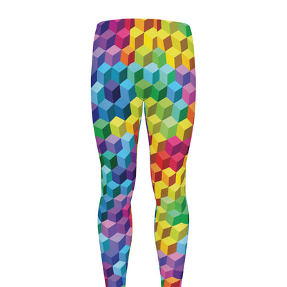 Rainbow Cubes Pattern Print Men's leggings
