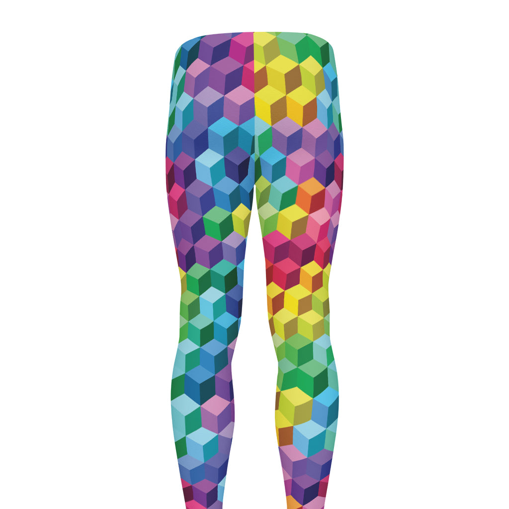 Rainbow Cubes Pattern Print Men's leggings
