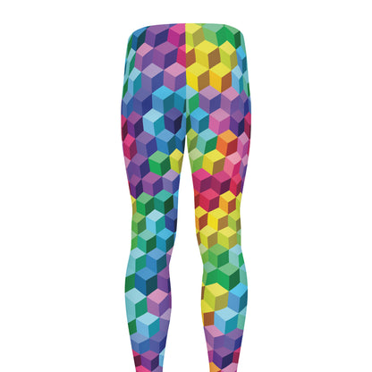 Rainbow Cubes Pattern Print Men's leggings