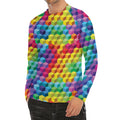 Rainbow Cubes Pattern Print Men's Long Sleeve Rash Guard