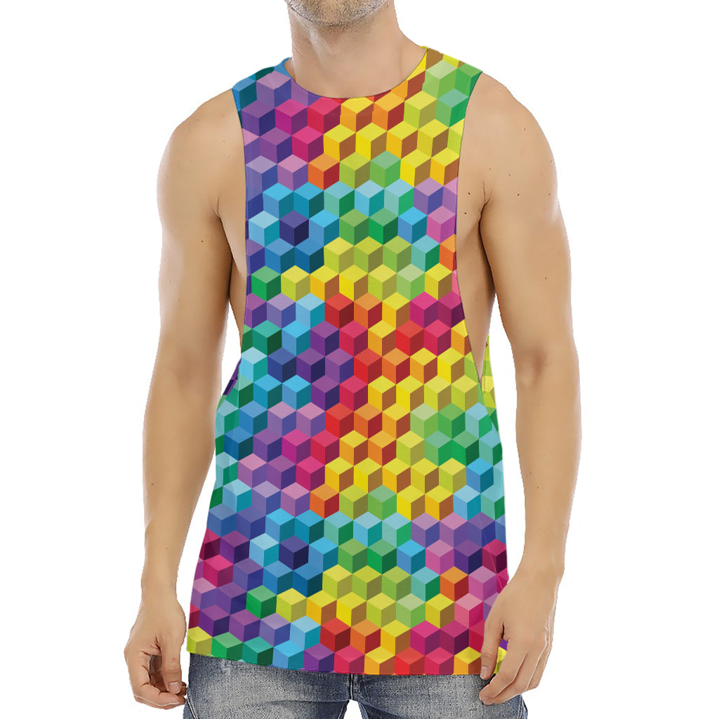 Rainbow Cubes Pattern Print Men's Muscle Tank Top