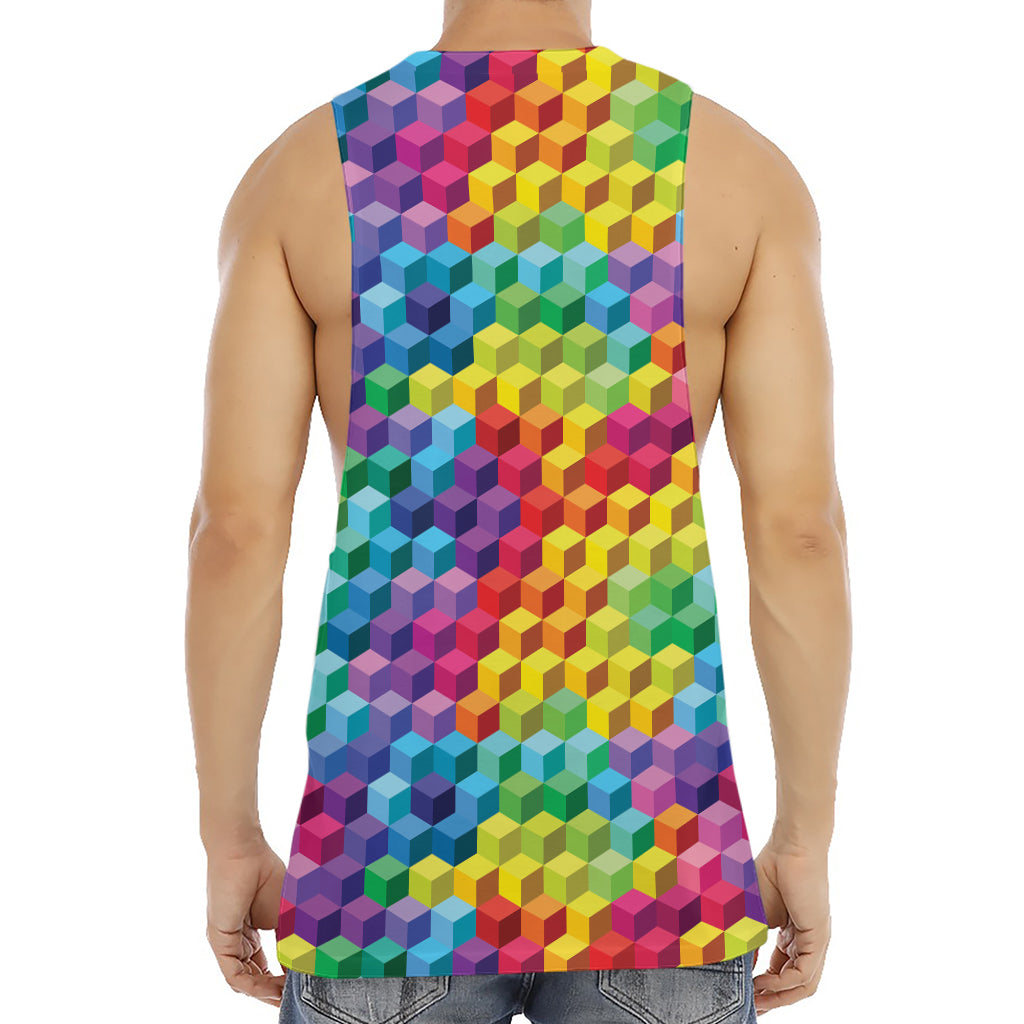 Rainbow Cubes Pattern Print Men's Muscle Tank Top