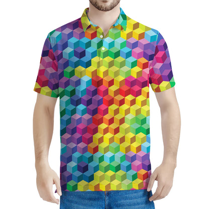 Rainbow Cubes Pattern Print Men's Polo Shirt
