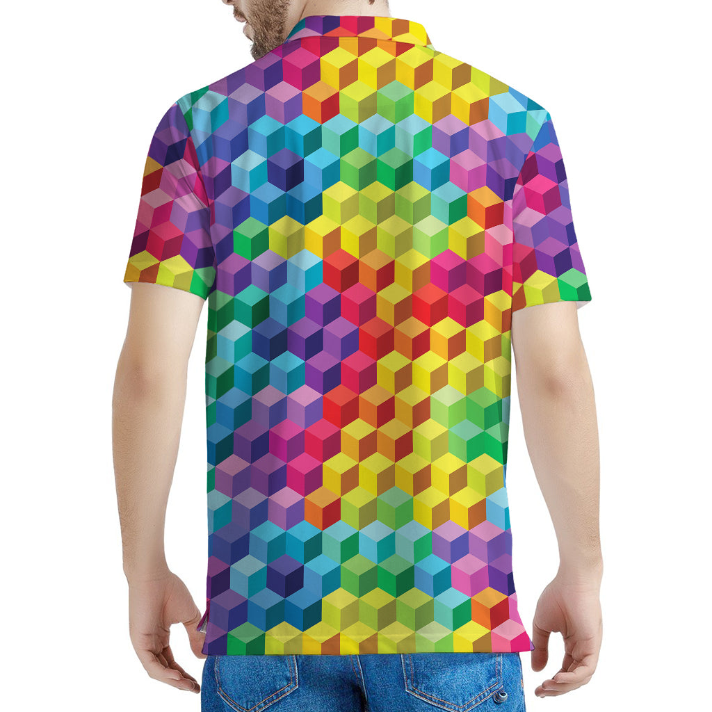 Rainbow Cubes Pattern Print Men's Polo Shirt