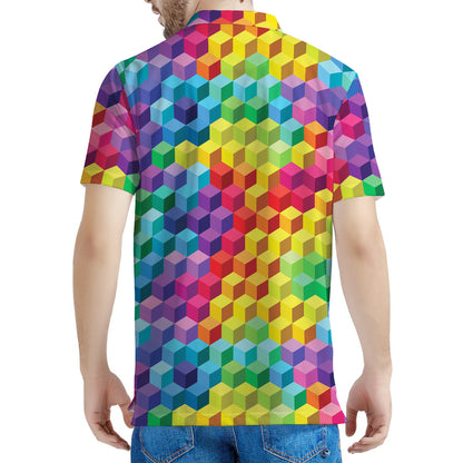 Rainbow Cubes Pattern Print Men's Polo Shirt