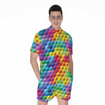Rainbow Cubes Pattern Print Men's Rompers