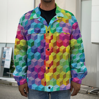 Rainbow Cubes Pattern Print Men's Shirt Jacket
