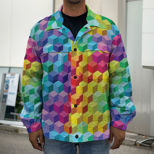 Rainbow Cubes Pattern Print Men's Shirt Jacket