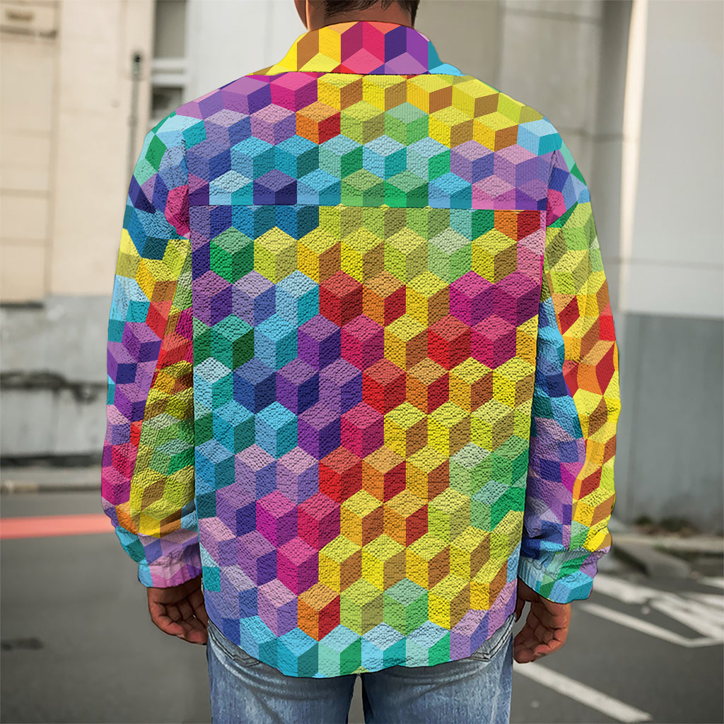 Rainbow Cubes Pattern Print Men's Shirt Jacket