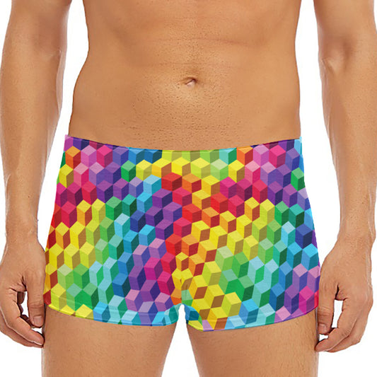 Rainbow Cubes Pattern Print Men's Short Boxer Briefs