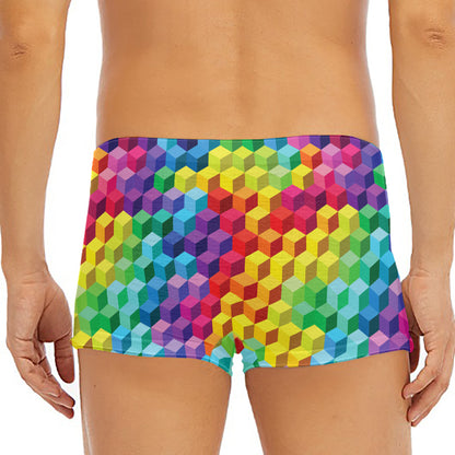 Rainbow Cubes Pattern Print Men's Short Boxer Briefs