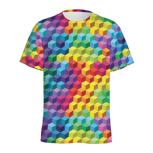 Rainbow Cubes Pattern Print Men's Sports T-Shirt