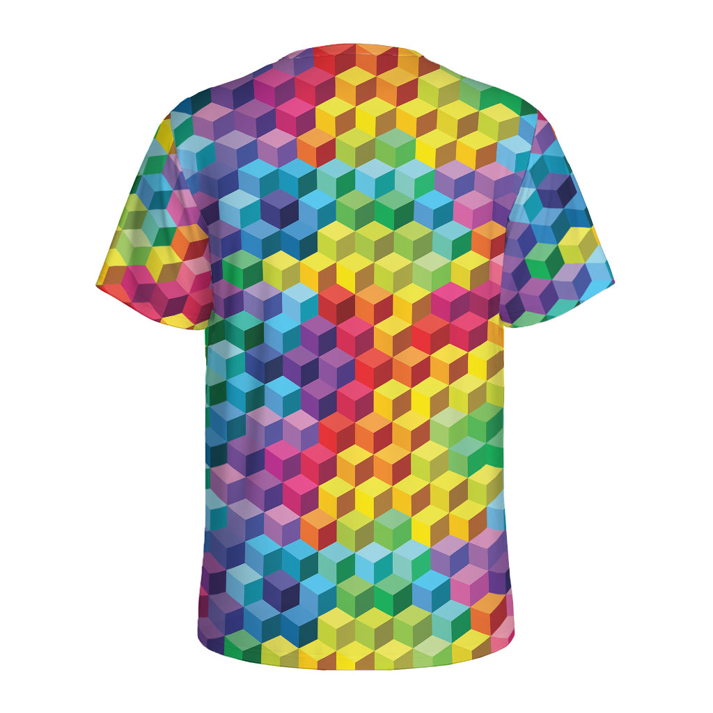 Rainbow Cubes Pattern Print Men's Sports T-Shirt