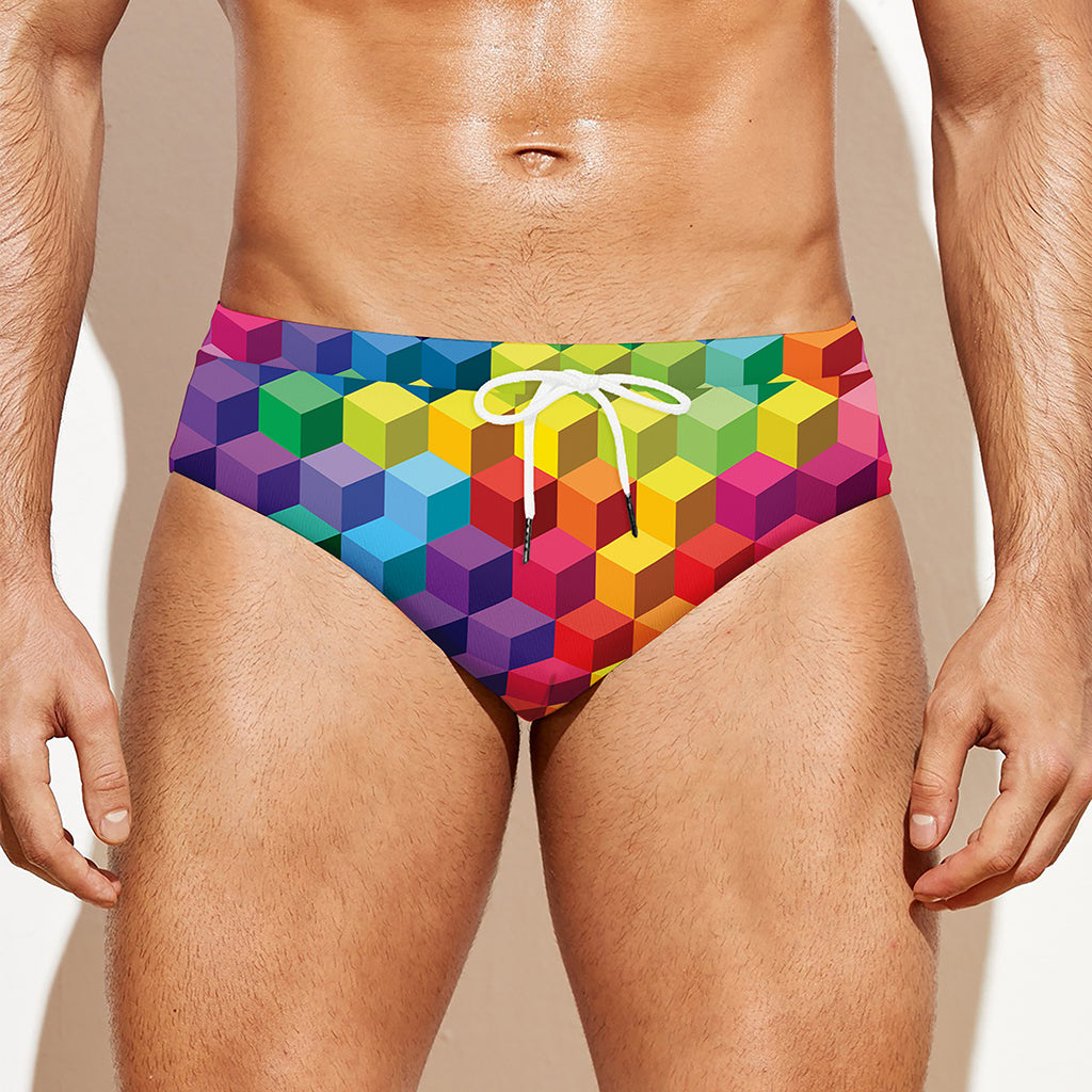 Rainbow Cubes Pattern Print Men's Swim Briefs